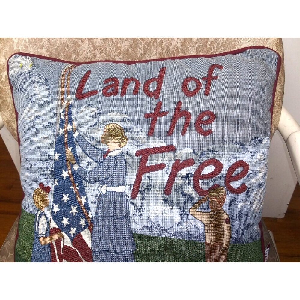 Vtg Riverdale Throw Pillow PATRIOTIC LAND-OF-THE-FREE Tapestry RARE HTF pretty - Picture 3 of 7